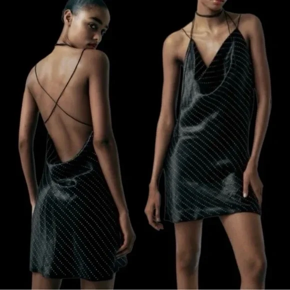 NWT Zara Rhinestone Low Back Satin Dress - Picture 5 of 5